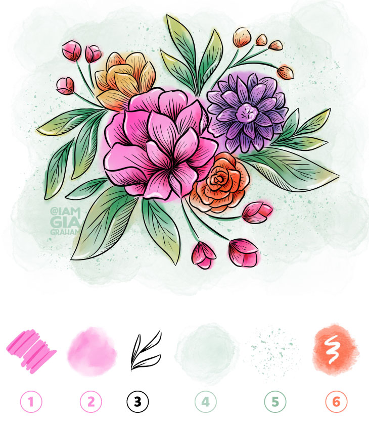 Mixed Media Floral Illustration by Gia Graham