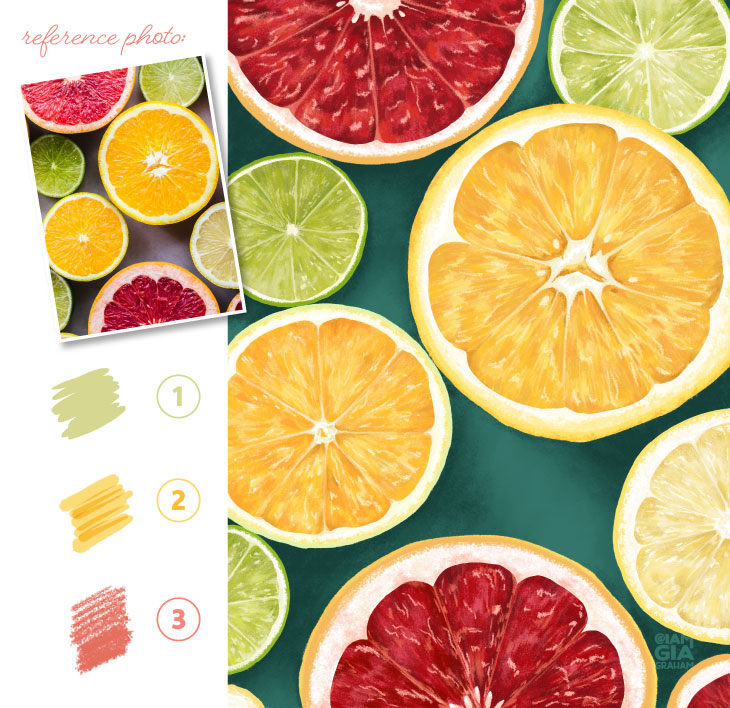 Mixed Media Fruit Illustration by Gia Graham